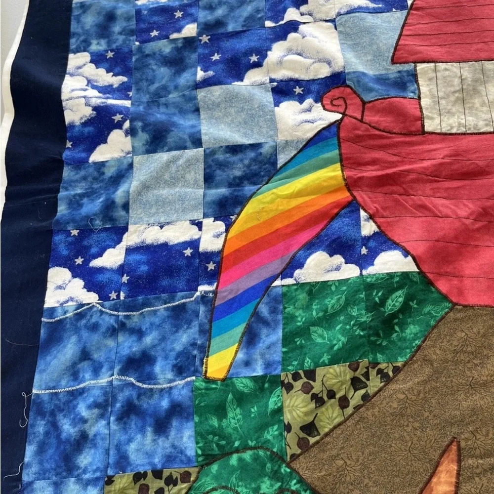 Noah’s Ark Rainbow Baby Patch Quilt Throw Lion Giraffe Elephant Handmade Vintage
